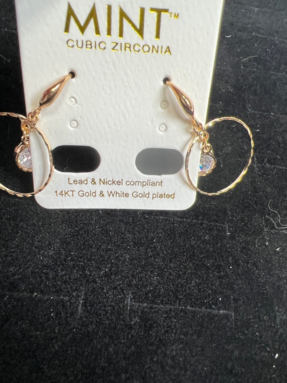Mint Gold Hoop Earrings with Clear Crystal Drops - Picture 7 of 7